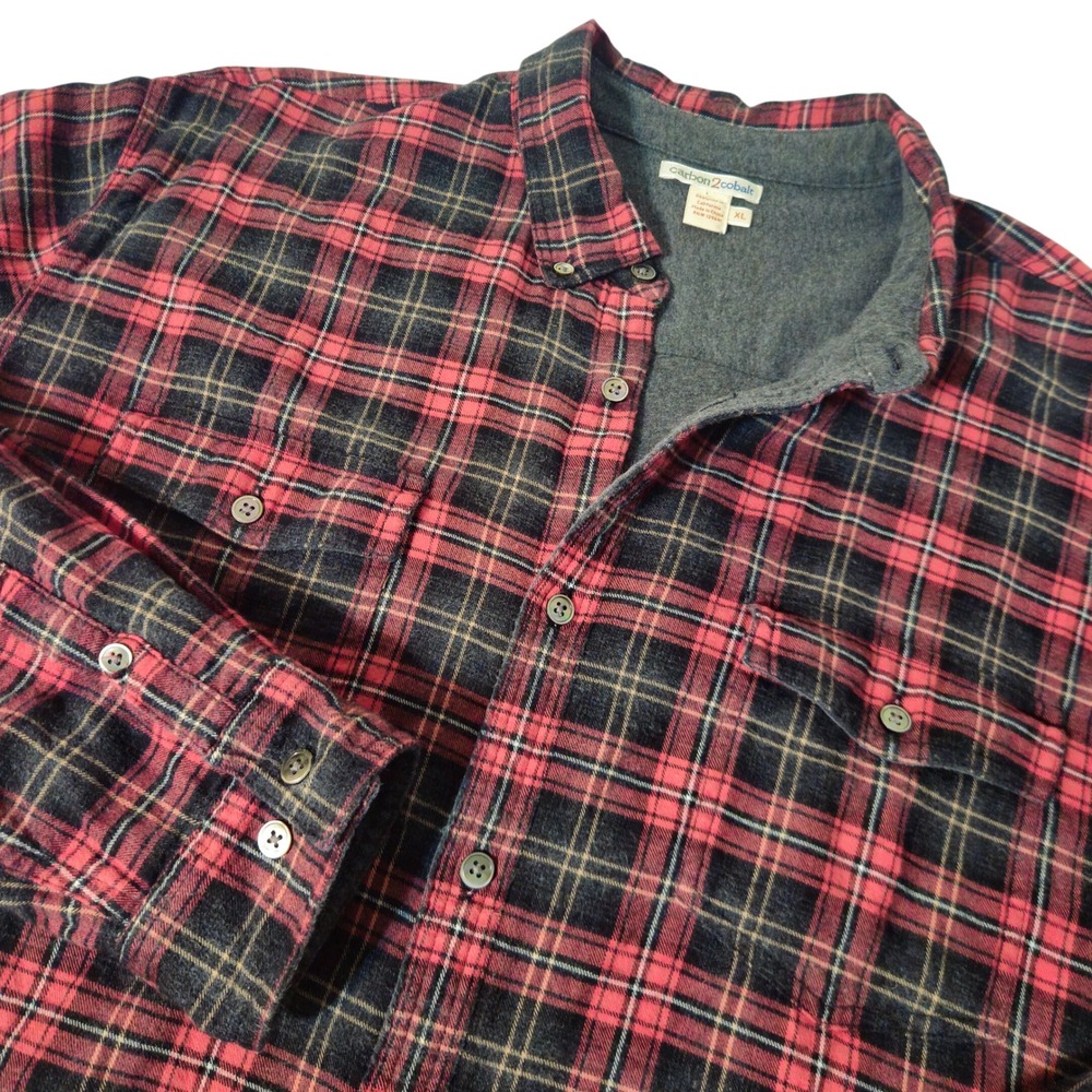 Carbon2Cobalt Button Down Shirt Mens XL Red‎ Plaid Double Layer Lined Flannel